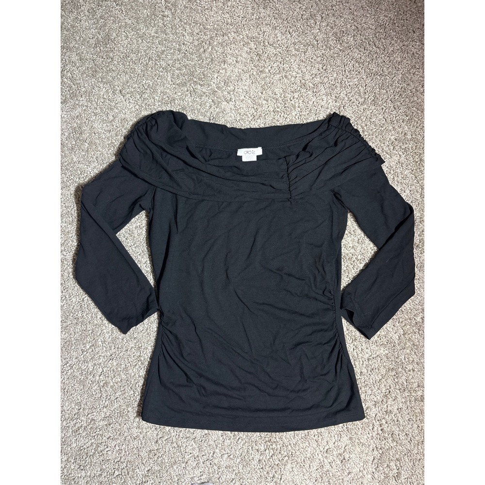 Cache Black Off the Shoulder Ruched Long Sleeve Top Style 2647 Small USA Made